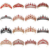 Κόκκινο πολυτελές νυφικό στέμμα γάμου Χειροποίητο στρας Κομψή Tiara Halloween Κόκκινη συλλογή Hairbands Headpieces Αξεσουάρ