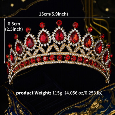 Κόκκινο πολυτελές νυφικό στέμμα γάμου Χειροποίητο στρας Κομψή Tiara Halloween Κόκκινη συλλογή Hairbands Headpieces Αξεσουάρ