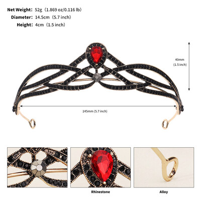 Κόκκινο πολυτελές νυφικό στέμμα γάμου Χειροποίητο στρας Κομψή Tiara Halloween Κόκκινη συλλογή Hairbands Headpieces Αξεσουάρ