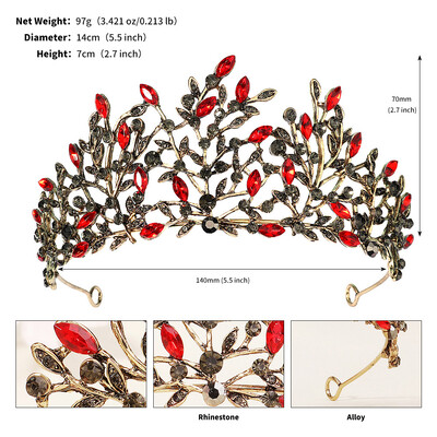 Κόκκινο πολυτελές νυφικό στέμμα γάμου Χειροποίητο στρας Κομψή Tiara Halloween Κόκκινη συλλογή Hairbands Headpieces Αξεσουάρ
