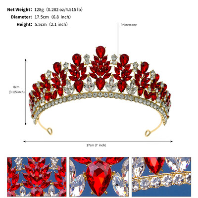 Κόκκινο πολυτελές νυφικό στέμμα γάμου Χειροποίητο στρας Κομψή Tiara Halloween Κόκκινη συλλογή Hairbands Headpieces Αξεσουάρ