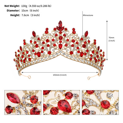 Κόκκινο πολυτελές νυφικό στέμμα γάμου Χειροποίητο στρας Κομψή Tiara Halloween Κόκκινη συλλογή Hairbands Headpieces Αξεσουάρ