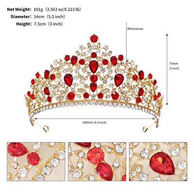 Κόκκινο πολυτελές νυφικό στέμμα γάμου Χειροποίητο στρας Κομψή Tiara Halloween Κόκκινη συλλογή Hairbands Headpieces Αξεσουάρ