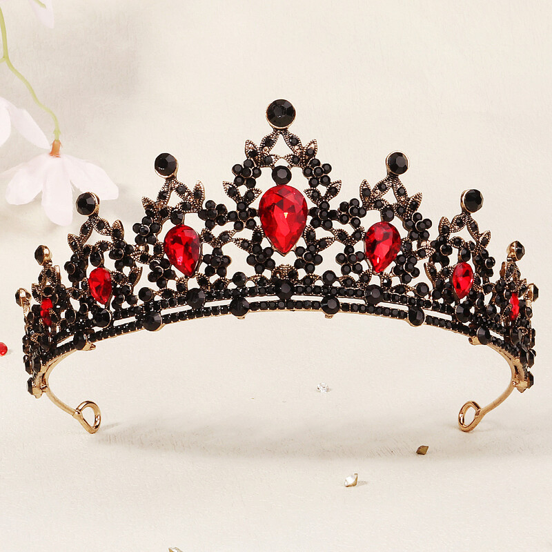 Κόκκινο πολυτελές νυφικό στέμμα γάμου Χειροποίητο στρας Κομψή Tiara Halloween Κόκκινη συλλογή Hairbands Headpieces Αξεσουάρ