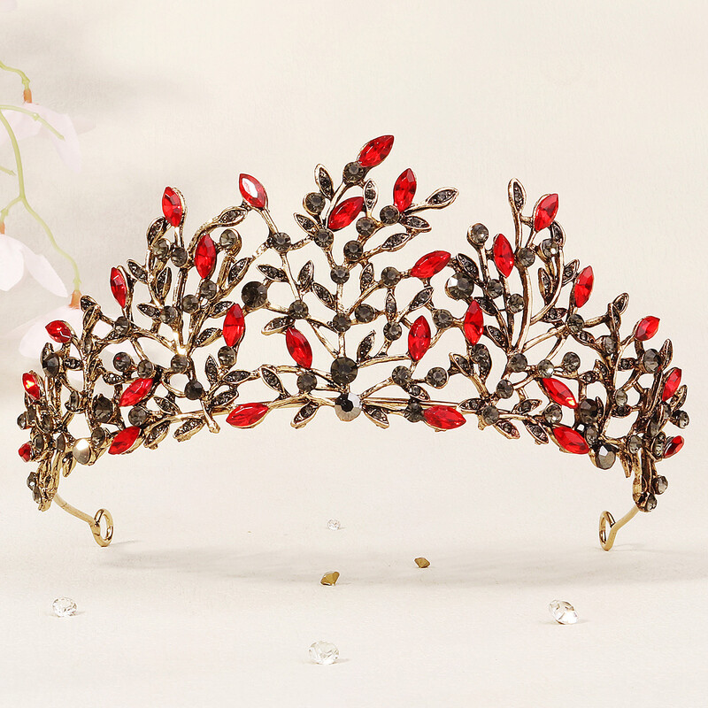 Κόκκινο πολυτελές νυφικό στέμμα γάμου Χειροποίητο στρας Κομψή Tiara Halloween Κόκκινη συλλογή Hairbands Headpieces Αξεσουάρ