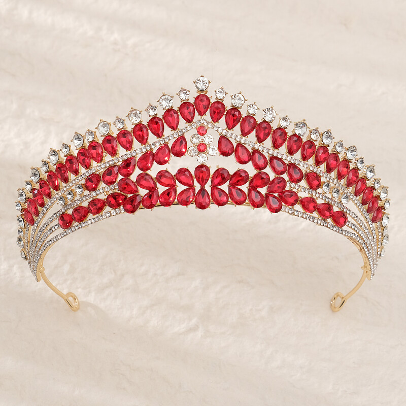 Κόκκινο πολυτελές νυφικό στέμμα γάμου Χειροποίητο στρας Κομψή Tiara Halloween Κόκκινη συλλογή Hairbands Headpieces Αξεσουάρ