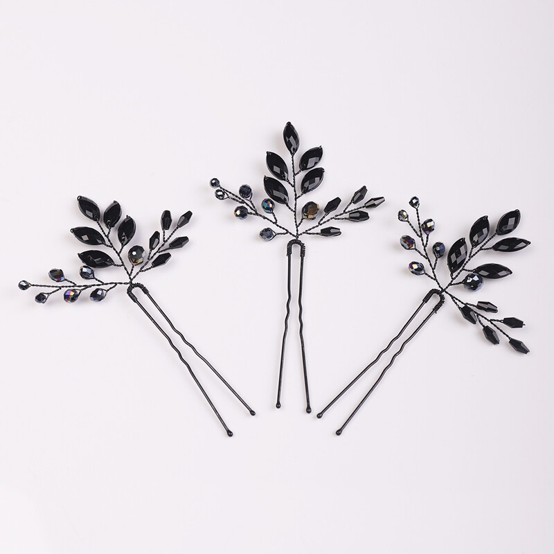 Femei Agrafe Cristal Negru Simplu Petrecere Fete Ornamente De Par Tiara Pentru Nunta Accesorii De Par pentru Coafura Mireasa