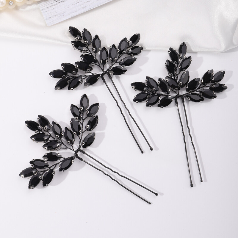 Menyasszonyi fekete strasszos hajtűk Esküvői fekete gyöngyök hajékszerek hajcsavarok báli parti halloween hajkiegészítők női lányoknak