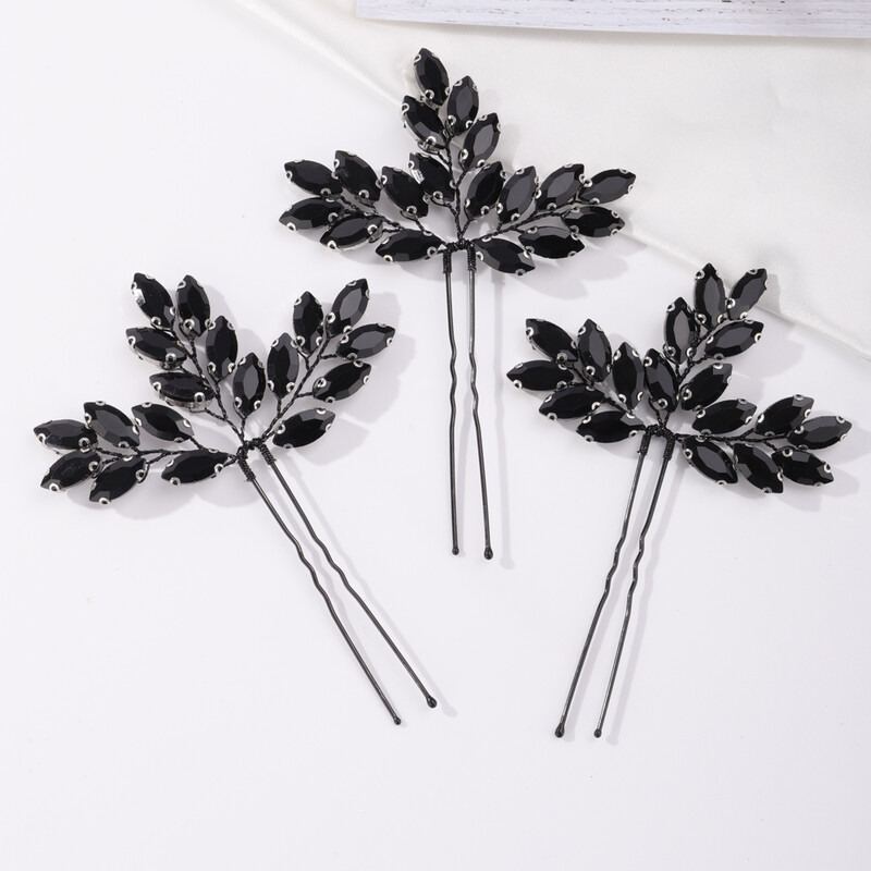 Menyasszonyi fekete strasszos hajtűk Esküvői fekete gyöngyök hajékszerek hajcsavarok báli parti halloween hajkiegészítők női lányoknak