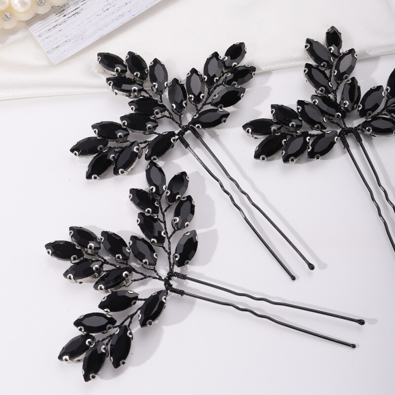 Menyasszonyi fekete strasszos hajtűk Esküvői fekete gyöngyök hajékszerek hajcsavarok báli parti halloween hajkiegészítők női lányoknak