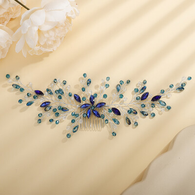 Piepteni de păr de mireasă cu strasuri la modă, argintiu, accesorii pentru cap de nuntă, bentită pentru petrecere, verde, albastru, caciulă, diademe de aur