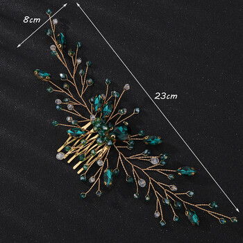 Златисто зелена шапка със страз за жени Сватбен гребен за коса Ръчно изработени кристални булчински шапки Тиара Модни аксесоари за коса за момиче