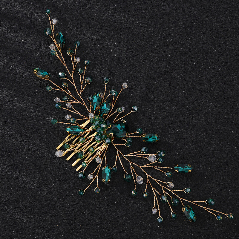 Auksinis žalias kalnų krištolinis galvos apdangalas moterims vestuvinių plaukų šukos Rankų darbo krištolo nuotakos galvos apdangalas Tiara Madingi mergaičių plaukų aksesuarai