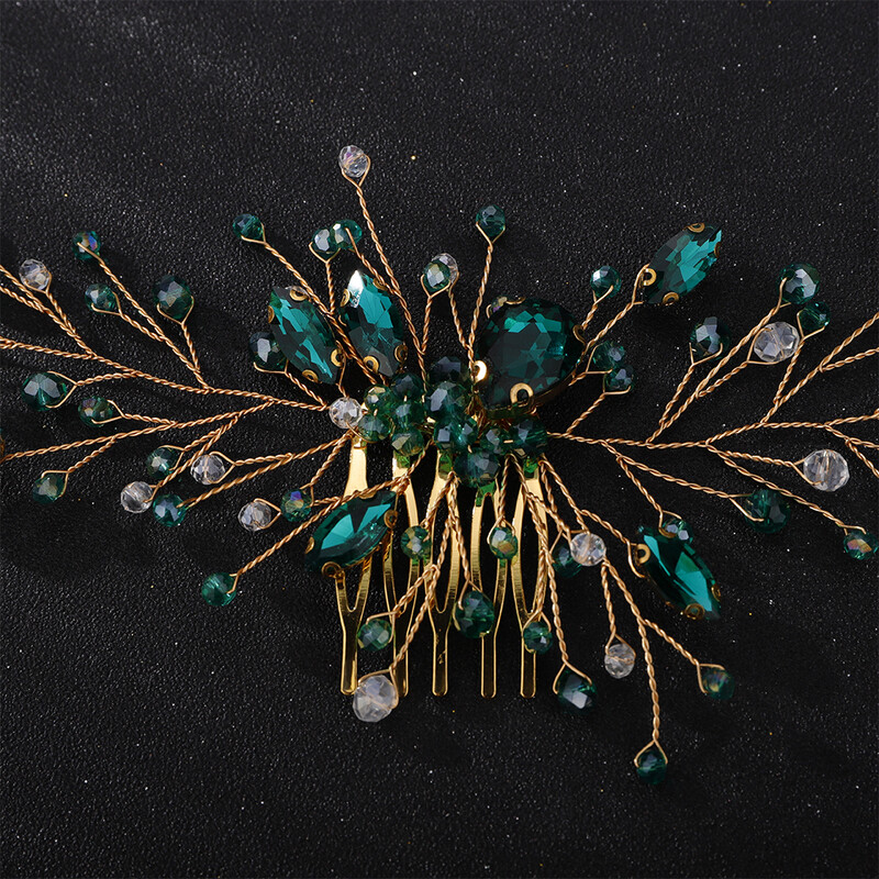 Auksinis žalias kalnų krištolinis galvos apdangalas moterims vestuvinių plaukų šukos Rankų darbo krištolo nuotakos galvos apdangalas Tiara Madingi mergaičių plaukų aksesuarai