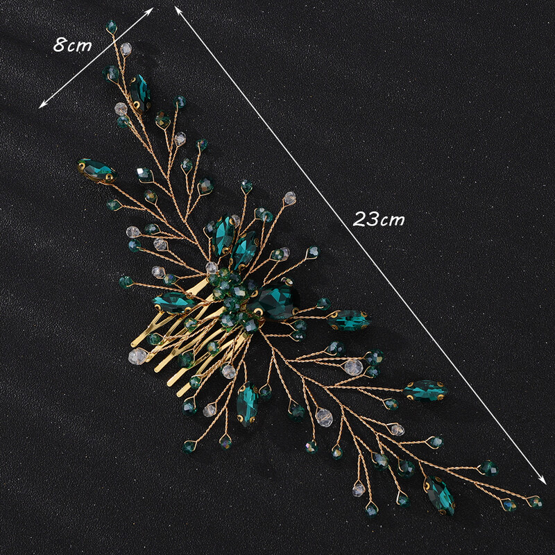 Auksinis žalias kalnų krištolinis galvos apdangalas moterims vestuvinių plaukų šukos Rankų darbo krištolo nuotakos galvos apdangalas Tiara Madingi mergaičių plaukų aksesuarai