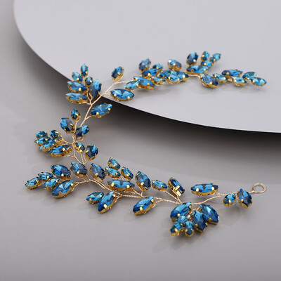 Arany esküvői fej ékszerek Piros koszorúslány fejfedők Kék kézzel készített strassz fejpánt menyasszonyi haj kiegészítők tiarák nőknek