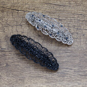 Metalo vintažinis juodas sidabro spalvos kalnų krištolas prancūziškas barrette didelis tuščiaviduris Diamante plaukų segtukas moterims antikvariniai papuošalų priedai