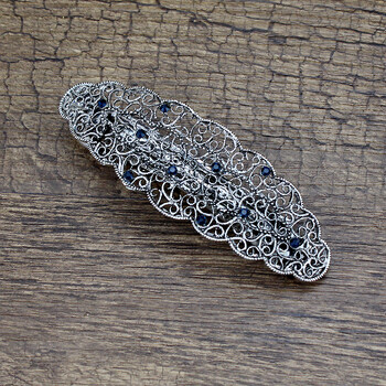 Μεταλλικό Vintage Μαύρο Ασημί Χρώμα Rhinestone Γαλλική Barrette Big Hollow Diamante Κλιπ μαλλιών για γυναίκες Αξεσουάρ αντίκες κοσμήματα