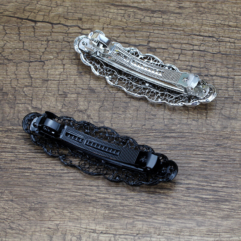 Metalo vintažinis juodas sidabro spalvos kalnų krištolas prancūziškas barrette didelis tuščiaviduris Diamante plaukų segtukas moterims antikvariniai papuošalų priedai