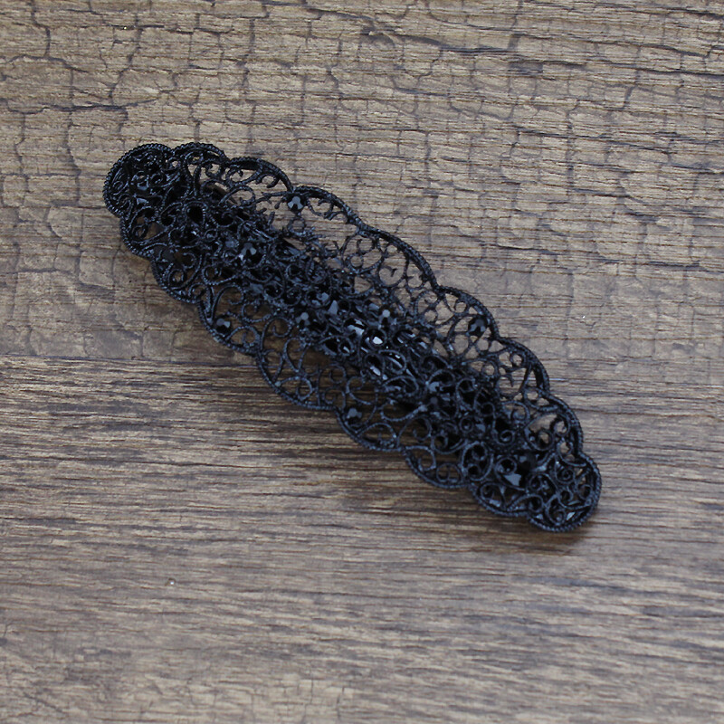 Metalo vintažinis juodas sidabro spalvos kalnų krištolas prancūziškas barrette didelis tuščiaviduris Diamante plaukų segtukas moterims antikvariniai papuošalų priedai