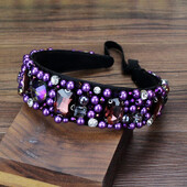 Kézzel készített luxuslila kristálygyöngyös barokk fejpánt, kézzel szőtt női hajpánt Bling hajkiegészítők