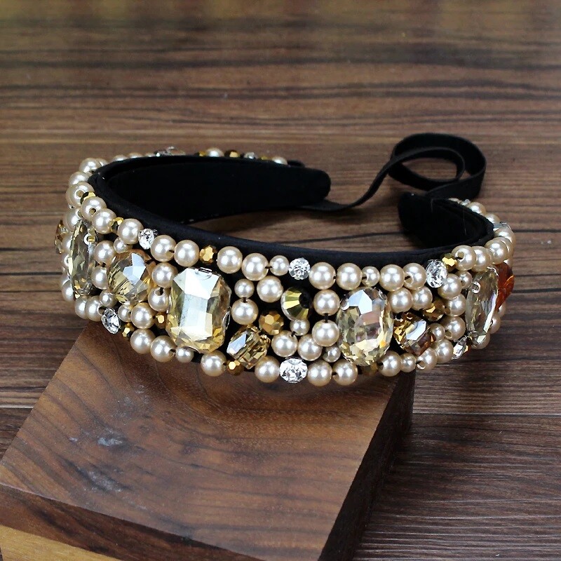 Kézzel készített luxuslila kristálygyöngyös barokk fejpánt, kézzel szőtt női hajpánt Bling hajkiegészítők