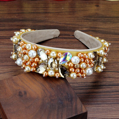 Kézzel készített, fényes kristálygyöngyökkel díszített Bling fejpántok strassz gyöngyház hajpánt nőknek menyasszonyi hajkiegészítők