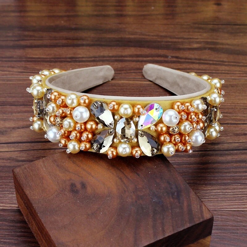 Kézzel készített, fényes kristálygyöngyökkel díszített Bling fejpántok strassz gyöngyház hajpánt nőknek menyasszonyi hajkiegészítők