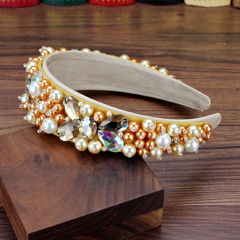 Kézzel készített, fényes kristálygyöngyökkel díszített Bling fejpántok strassz gyöngyház hajpánt nőknek menyasszonyi hajkiegészítők