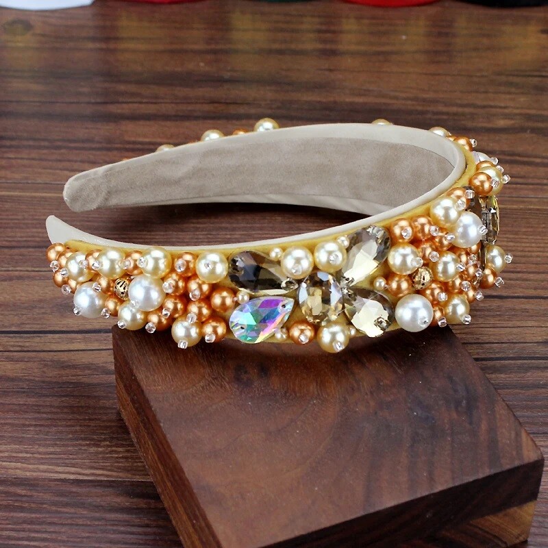Kézzel készített, fényes kristálygyöngyökkel díszített Bling fejpántok strassz gyöngyház hajpánt nőknek menyasszonyi hajkiegészítők