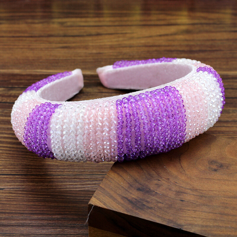 Bentite mari, căptușite, lucrate manual. Bentite de păr cu margele de cristal violet de lux pentru femei, ornamente de păr