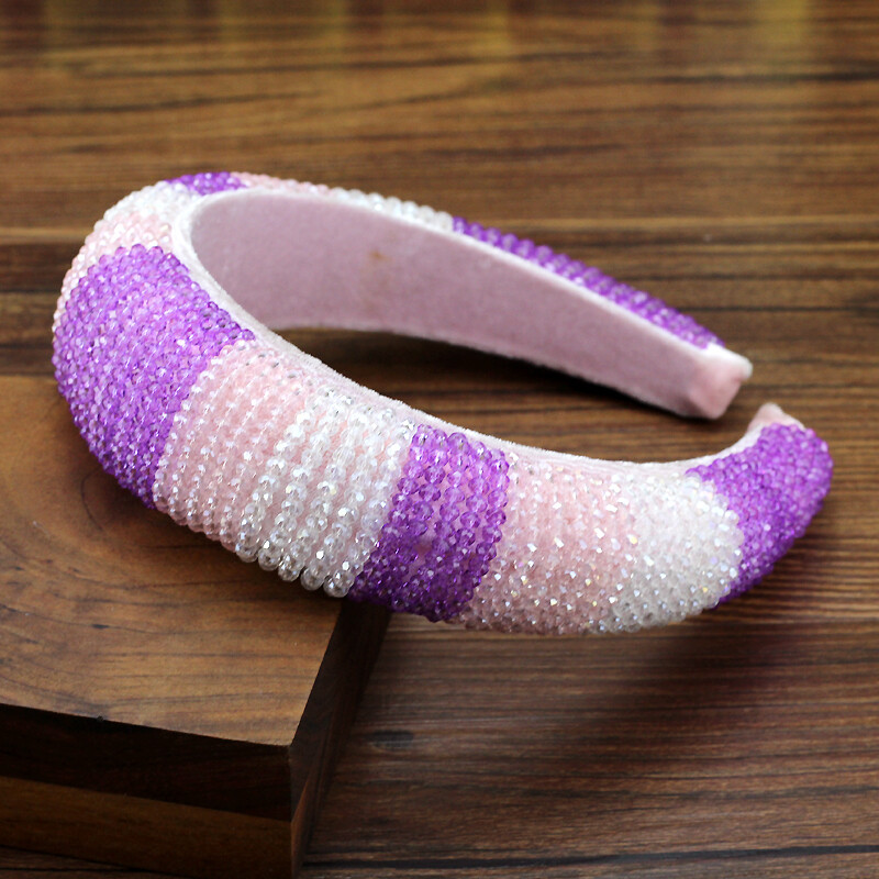 Bentite mari, căptușite, lucrate manual. Bentite de păr cu margele de cristal violet de lux pentru femei, ornamente de păr