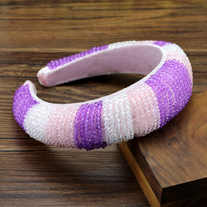 Bentite mari, căptușite, lucrate manual. Bentite de păr cu margele de cristal violet de lux pentru femei, ornamente de păr