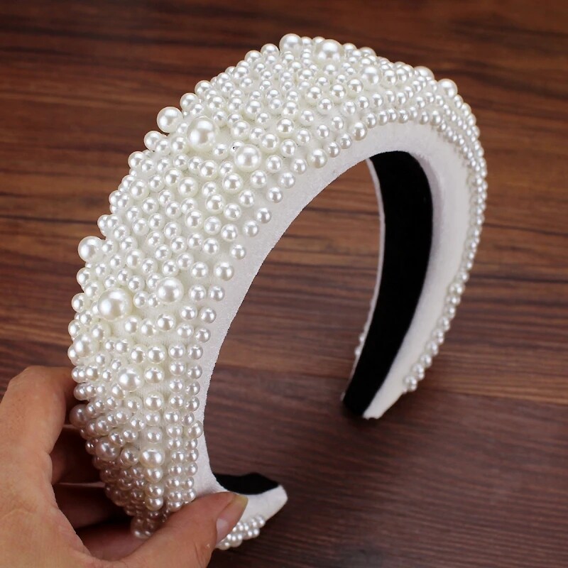 Accesorii pentru păr de mireasă, lucrate manual, bentițe baroce căptușite, perle pline, bentițe de nuntă pentru femei