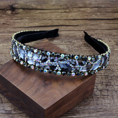 Accesorii de păr vintage lucrate manual AB Bentite din piatră de cristal neagră și gri Bentițe de păr Diamante pentru femei petrecere de nuntă