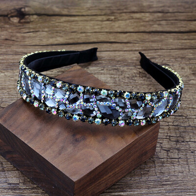 Accesorii de păr vintage lucrate manual AB Bentite din piatră de cristal neagră și gri Bentițe de păr Diamante pentru femei petrecere de nuntă