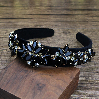 Accesorii de păr vintage lucrate manual AB Bentite din piatră de cristal neagră și gri Bentițe de păr Diamante pentru femei petrecere de nuntă