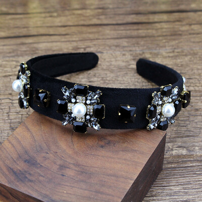 Accesorii de păr vintage lucrate manual AB Bentite din piatră de cristal neagră și gri Bentițe de păr Diamante pentru femei petrecere de nuntă