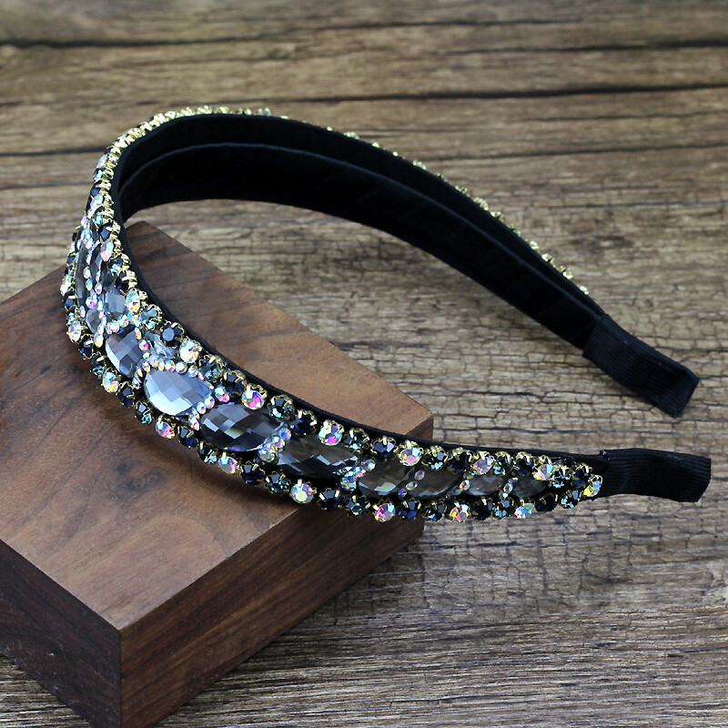 Accesorii de păr vintage lucrate manual AB Bentite din piatră de cristal neagră și gri Bentițe de păr Diamante pentru femei petrecere de nuntă