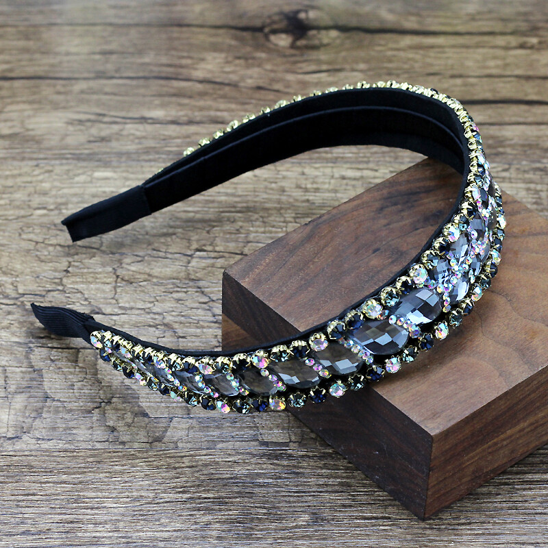 Accesorii de păr vintage lucrate manual AB Bentite din piatră de cristal neagră și gri Bentițe de păr Diamante pentru femei petrecere de nuntă