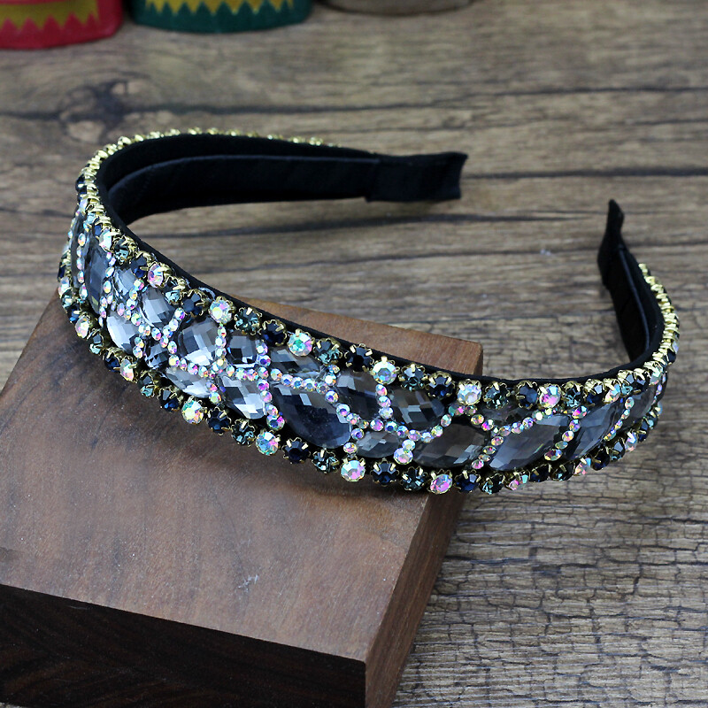 Accesorii de păr vintage lucrate manual AB Bentite din piatră de cristal neagră și gri Bentițe de păr Diamante pentru femei petrecere de nuntă