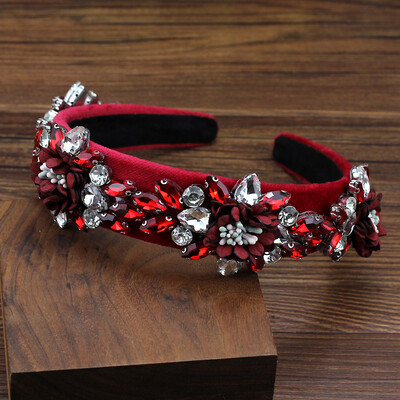 Handmade, superbe, albastre, bleumarin, roșu, cristal, bentițe cu flori de lux, cu strasuri, pentru femei, în stil baroc, pentru petrecerea de nuntă