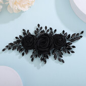 Madingi nuotakos plaukų aksesuarai didelės juodos gėlės tiaros dviejų dydžių mados kalnų krištolo vestuvių galvos papuošalai rankų darbo galvos juosta