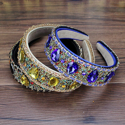 Χειροποίητα Μπλε Μαύρο Κίτρινο Waterdrop Crystal Vintage Κορδέλες κεφαλής Diamante Baroque Hairbands for Women Bling Hair Jewels