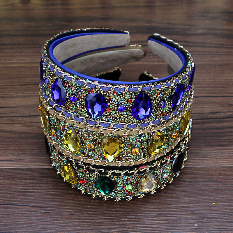 Handmade, albastru, negru, galben, picătură de apă, bentite vintage, cu diamante, baroc, pentru femei, bijuterii pentru păr