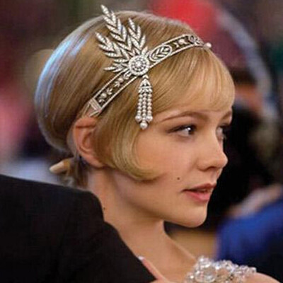 XX a. XX a. senoviniai plaukų papuošalai, lapai, krištoliniai perlai, nuotakos galvos apdangalas, didžioji Gatsby tiara ir karūna galvos juosta, skirta moterų vestuvėms