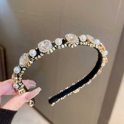 Luxus, fényes, teljes strasszos fejpántok Gyöngyutánzat hajpántok Fejfedők Női Party Esküvői Haj Kiegészítők Ékszerek