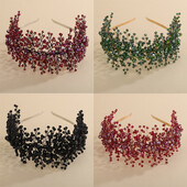 Bandita de mireasa cristal rosu Coroana Verde Albastru Accesorii pentru par de nunta Bijuterii Casca neagra pentru femei Tiara de mireasa rosu vin