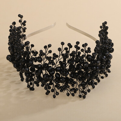 Bandita de mireasa cristal rosu Coroana Verde Albastru Accesorii pentru par de nunta Bijuterii Casca neagra pentru femei Tiara de mireasa rosu vin