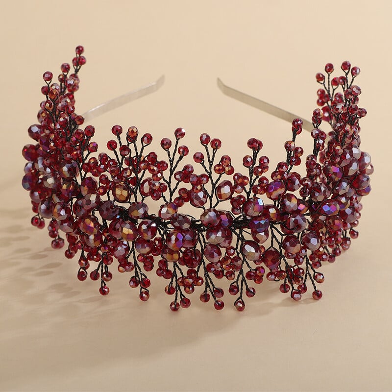 Bandita de mireasa cristal rosu Coroana Verde Albastru Accesorii pentru par de nunta Bijuterii Casca neagra pentru femei Tiara de mireasa rosu vin